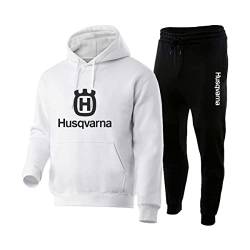 DANAIM Herren/Frauen Sportswear Hus.q_varna Personalisierte Gedruckte Solide Farbe Pullover Hoodie Outdoor Casual Sport Jacke und Hose (Weiß,L) von DANAIM