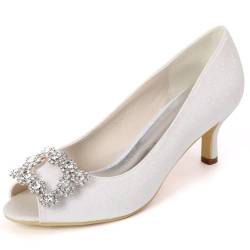 DANOBAB Damen Hochzeitschuhe, Hochhacken Runde Zehen Sexy mit Strasssteinchen Pump-Stil Frosted-Effekt für Abendkleider,Weiß,39 von DANOBAB