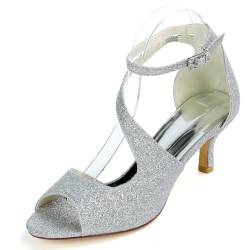 DANOBAB Damenschuhe Kitten Heels Brautschuhe Pumps Niedrige Absätze Runde Spitze Hochzeitsschuhe für Arbeit Casual Alltag Party Kleiderschuhe,Silber,35 von DANOBAB