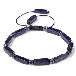 Armband Herren Perlen, Armbänder Aus Natürlichem Edelsteinkristall, Blauer Sandstein, Rechteckige Form, Ausgleichendes Modisches Mala-Meditationsarmband, Verstellbare Geflochtene Armbänder Für F von DAPANGGE