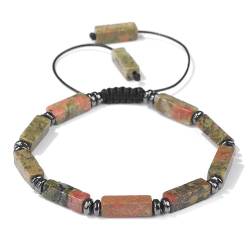 Kristall Armband, Armbänder Aus Natürlichem Edelsteinkristall, Rechteckige Form, Unakit, Ausgleichendes Modisches Mala-Meditationsarmband, Verstellbare Geflochtene Armbänder Für Frauen Und Männer von DAPANGGE