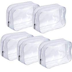 Transparente Reise-Kulturtasche, transparente, harte Tasche mit Reißverschluss, 5-teiliges Kulturbeutel-Set aus PVC mit Reißverschlüssen for Männer und Frauen auf Geschäftsreisen(White) von DARANCA