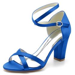 DAYOBOB Frauen Mode Sexy Chunky High Heels Sandalen mit Schnürung und Knöchelriemen in Elfenbein - Hochzeitsfeier, Abendkleidung und Gala-Schuhe,Blau,36 von DAYOBOB