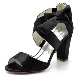 DAYOBOB Frauen Open Toe oder Runden Zehen Low-Heel Sandalen mit Sexy Ivory Chunky Absatz und Reißverschluss - Hochzeitsfeier,Schwarz,41 von DAYOBOB