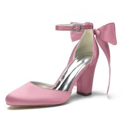 DAYOBOB Hochheelschuhe für Frauen mit Spitzen Zehen - Satin-Pumps mit Gürtelschnalle, Hochheels für Hochzeiten, Proms & Abendkleider - Sandalen,Rosa,41 von DAYOBOB