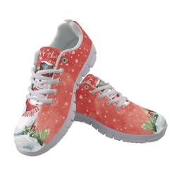 Sneakers für Damen, leichte Schnürung, flache Sneaker, modische Outdoor-Walking-Laufschuhe, Niedliche Schneemas-Weihnachten, 41 1/3 EU von DBKGHIEDHG