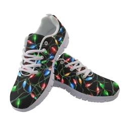 Sneakers für Damen, leichte Schnürung, flache Sneaker, modische Outdoor-Walking-Laufschuhe, Weihnachtslicht, 46 EU von DBKGHIEDHG