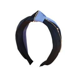 DCNIYT Haarband mit Farbblockknoten, einfache Stoffkette, Haarkarten, modisches Mädchen gekräuseltes Haarband (schwarz + blau) von DCNIYT