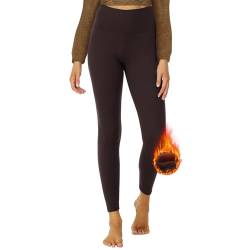 DDOBB Thermo Leggings Damen Gefüttert High Waist Thermoleggins Lang Mit Innenfleece Warm Teddy Sportleggins Strumpfhosen Thermohose Laufhose Winterkeid(F-Kaffee, (DE50-52)=XXL) von DDOBB