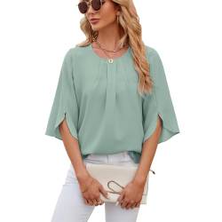 DDYYZZ Bluse Damen 3/4 Arm Oberteile Elegant Tunika Chiffon Damenblusen Oberteil Einfarbig Frühling Herbst Blusenshirt Flowy Sommerbluse (6,XL,XL) von DDYYZZ