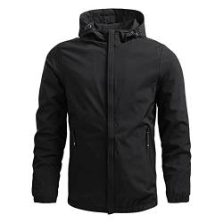 DDZYQ Softshelljacke Herren Mit Kapuze Frühling Licht Dünnschliff Herren Sweatjacke Urban Einfarbig Mit Reißverschluss Outdoor Sport Climbing Herren Übergangsjacke A-Black 5XL von DDZYQ