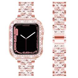 DEALELE Armband Kompatibel mit iWatch 40mm 44mm, Glitzer Strass Diamant Metall Armbänder mit Schutzhülle Ersatz für Apple Watch Series 6/5 / 4 / SE Damen Herren, 40mm, Rosa pink von DEALELE