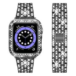 DEALELE Armband Kompatibel mit iWatch 40mm 44mm, Glitzer Strass Diamant Metall Armbänder mit Schutzhülle Ersatz für Apple Watch Series 6/5 / 4 / SE Damen Herren, 44mm, Schwarz von DEALELE