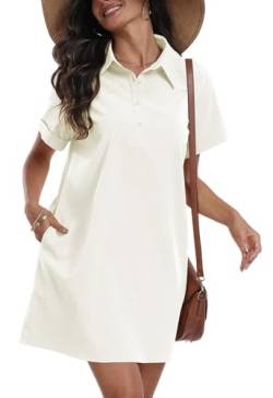 DEARCASE Damen Hemdkleid Sommer Casual Kurzarm Button Down Mini Kleider Strand Cover Up Shirts mit Taschen, Small White von DEARCASE