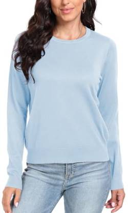 DEARCASE Damen Langarm Pullover Oversize Rundhals Gestrickt Einfarbig Locker Strickpullover Oberteile für den Winter, Large Blue von DEARCASE