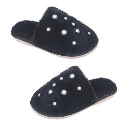 DEARMAMY 1 Paar Pelzhausschuhe warm hausschuhe warm slippers house slippers women rutschfeste hausschuhe damenschuhe Mode-Slipper lässige Schuhe Baumwollschuhe Schuhwerk Wildleder- Black von DEARMAMY