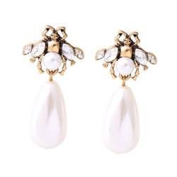 DEARMAMY 1 Paar Retro Strass Ohr Dangler Mode Lady Pearl Ohrringe Lange Ohrstecker von DEARMAMY