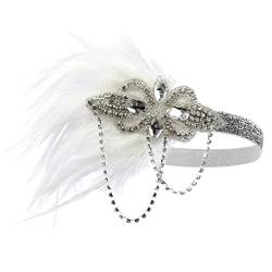 DEARMAMY 1920er Stirnband damen stirnbänder Kleidung für Frauen-Outfits stutzenhalter kopfschmuck haarschmuck Haarbänder Haarband für Cocktailpartys Tea-Party-Haar-Accessoire Kristall Weiß von DEARMAMY