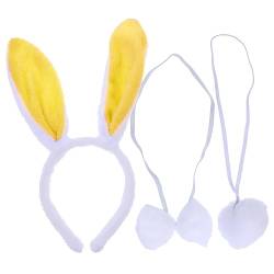 DEARMAMY 2 Satz Hasenohr Stirnband Kostüme Haarschmuck für Zubehör Meerjungfrauenschwanz Streifenhörnchen bunny tail tier ohren bowtie Party-Kopfbedeckung Party-Fliege Stoff Yellow von DEARMAMY