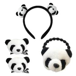 DEARMAMY 4 Stück Panda Haarschmuck Set Panda Kopfschmuck Tierische Haaraccessoires Panda-Haarspangen-Set Stirnband Weißes Haaraccessoire Haar Seil Dekor Haarklammer Haarband Plüsch von DEARMAMY