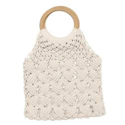 DEARMAMY Handgewebte Strandtasche Aus Baumwollseil Strandtaschen Für Damen Handtaschen Für Damen Strandhandtasche Eimer Taschen Strandtasche Für Mädchen Sommer Strandtaschen Frau Weiß von DEARMAMY