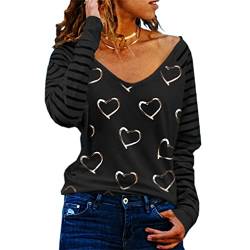 DEBAIJIA Damen Langarmshirt V-Ausschnitt Knopfleiste Sexy Langarm Tops Lockere Passform Pullover Casual Sanft Frühling Herbst (A-Schwarz-XL) von DEBAIJIA