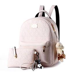 DEERWORD Damen Rucksack Taschen Frauen Elegant Tasche Stadtrucksack Rucksackhandtasche Vintage PU-Leder 5060 1-teilig Set Nicht-Gerade Weiss V2 von DEERWORD