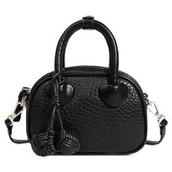 DEEVORCA Damen Elegant Handtasche Mode Lässig Umhängetasche Mittel Pu Leder Messenger Crossbody Tasche Umhängetaschen Dating Arbeiten Party Reisen Henkeltaschen Niedlicher Anhänger Schwarz von DEEVORCA