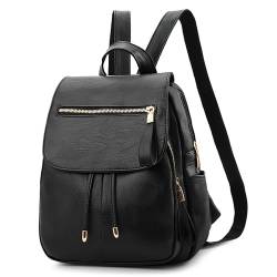 DEEVORCA Damen Mode Einfach Rucksack Lässig Arbeiten Dayback Schultertaschen Reisen Einkaufen PU Leder Wasserdicht Mittel Anti-Diebstahl Cityrucksack Mehrere Taschen Handtaschen Schwarz von DEEVORCA