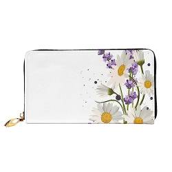 DEHIWI Lavendel und Gänseblümchen Leder Reißverschluss um Brieftasche Frauen Clutch Geldbörse Reise Kartenhalter Tasche Geschenk, Schwarz , Einheitsgröße von DEHIWI