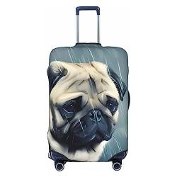DEHIWI Lustiger Mops-Hunde-Gepäck-Abdeckung, staubdicht, mit Reißverschluss, Koffer-Schutz, passend für 45,7-81,3 cm Gepäck, Schwarz , M von DEHIWI