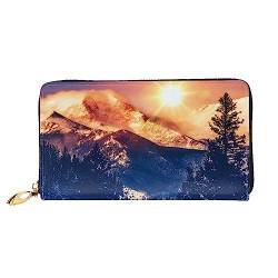 DEHIWI Nature Sun Snowy Hills and Trees Leather Zip Around Wallet Women Clutch Purse Travel Card Holder Bag Gift, Schwarz , Einheitsgröße von DEHIWI