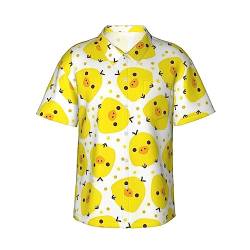 DEHIWI Yellow Chicken Herren Hawaiihemd Casual Button Down Kurzarm Tropisch Sommer Strand Hemd, Schwarz, L von DEHIWI