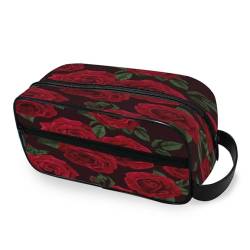 DEHOZO Tragbare Make-up-Tasche, Vintage-Blumenmuster, rote Rose, kleine Reise-Kosmetiktasche, Kulturbeutel für Damen und Herren, Make-up-Organizer-Tasche, Badezimmer-Make-up-Tasche für von DEHOZO