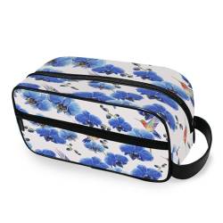 DEHOZO Tragbare Make-up-Tasche, blaue Blume, Orchidee, Kolibri, kleine Reise-Kosmetiktasche, Kulturbeutel für Damen und Herren, Make-up-Organizer-Tasche, Badezimmer-Make-up-Tasche für Reiseutensilien, von DEHOZO