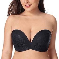 DELIMIRA Damen Push Up Trägerloser BH Spitze Große Größen BHS mit Gemoldete Cups Schwarz 70F von DELIMIRA