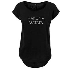 Hakuna Matata Design Damen Sommer Rundhals Top Oversize Shirt mit Spruch Neu M Schwarz (B36-200-M-Schwarz) von DELUNO