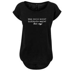 was Dich nicht glücklich macht kann Weg Design Damen Sommer Rundhals Top Oversize Shirt mit Spruch Neu M Schwarz (B36-536-M-Schwarz) von DELUNO
