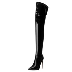 DEMOSHINE Overknee-Stiefel für Damen, oberschenkelhoch, Stiletto-Reißverschluss, spitzer Zehenbereich, lange Stiefel, klassisch, modisch, sexy, hohe Stiefel, Schwarz, 41 EU von DEMOSHINE