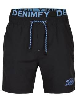 DENIMFY Badehose Herren Lang Badeshorts Doppelter Bund DFNeo Kurze Hosen Schwimmhose Shorts Print, Größe:5XL, Farben:Black-Maya Blue von DENIMFY