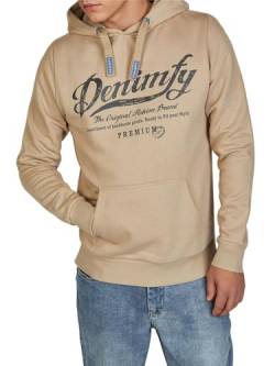 DENIMFY Hoodie Herren Regular Fit DFArno Kapuzenpullover Pullover Print Beige L, Größe:L, Farbe:Cobblestone Beige von DENIMFY