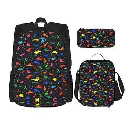 Süßer Dinosa Rucksack mit Brotdose, 3er Set, Schulrucksäcke, passende Kombination für Universum-Anwendungen, Schwarz , Einheitsgröße, Schulranzen-Set von DEXNEL