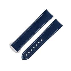 DFAMIN 20 mm graues Nylongewebe-Uhrenarmband passend für Omega-Armband für AT150 Seamaster 300 Planet Ocean De Ville Speedmaster Uhrenarmband mit gebogenem Ende(Blue 9) von DFAMIN