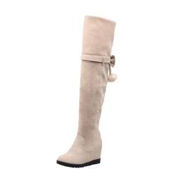 DFEK Winterschuhe Damen Stiefeletten Damen Herbst Winterstiefel Damen Leder Winterstiefel Damen wasserdicht Stiefel Damen Damen Stiefel schwarz Absatz Damen Stiefel weiter Schaft 41 Beige 48.99 von DFEK