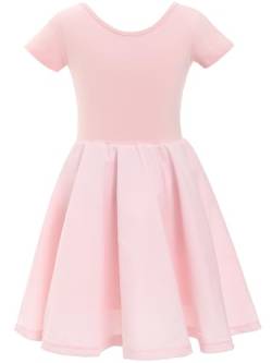 DGSHIRLDJO Mädchen Kleid Kurzarm Baumwolle Sommerkleid Solide Farbe A-Linie Twirly Skaterkleid Kleider für Mädchen 3-12 Jahre Partei Festliche Einschulung Prinzessin Hochzeit（4-5 Jahre,110，Rosa von DGSHIRLDJO