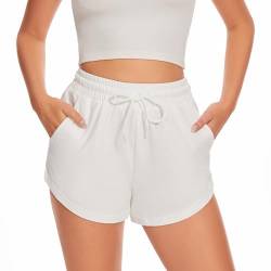 DGSHIRLDJO Shorts Damen Sommer Baumwolle Lässige Kurze Hosen mit Taschen Sporthose Kurz Damen Laufhose Gym Shorts Sport Shorts Jogginghose（M,weiß von DGSHIRLDJO