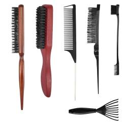 5 Stück Sleek Bun Bürste,Edges Brush Sleek Bürste Borsten Bürste Sleek Zopf Bürste Sleek Zopf Set, Haarbürste Wildschweinborsten Bürste Für Langes Dickes Lockiges Welliges Trockenes Haar von DGUSO