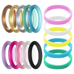 DHSBGWSX 10 Stück Bunte Silikonringe, 5 Stück Silikonarmbänder, Ringringe, Schlichtes Ringzubehör, Ringzubehör, Paarringe (10 Farben) von DHSBGWSX