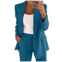 DHYUEN Hosenanzug Damen Sportlich Einfrabige Trainingsanzug Blazer Damen Sportlich Trainingsanzug Sportlich Blazer Und Anzughose Anzug Hosenanzug Damen Elegant 2 Teiler Partykleidung（4-Navy，3XL） von DHYUEN