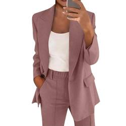 DHYUEN Jersey Blazer Damen Sportlich Anzughose Und Top Leinen Set Damen Sommer Blazer Und Anzughose Business Trainingsanzug Partykleidung Longblazer Damen Sommer Hosenanzüge（D-Rose Gold，S） von DHYUEN